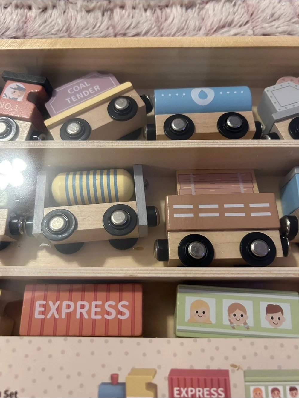 Little Fern Wooden Train Set - Multicolor Express Engine and Cars 13 pieces
